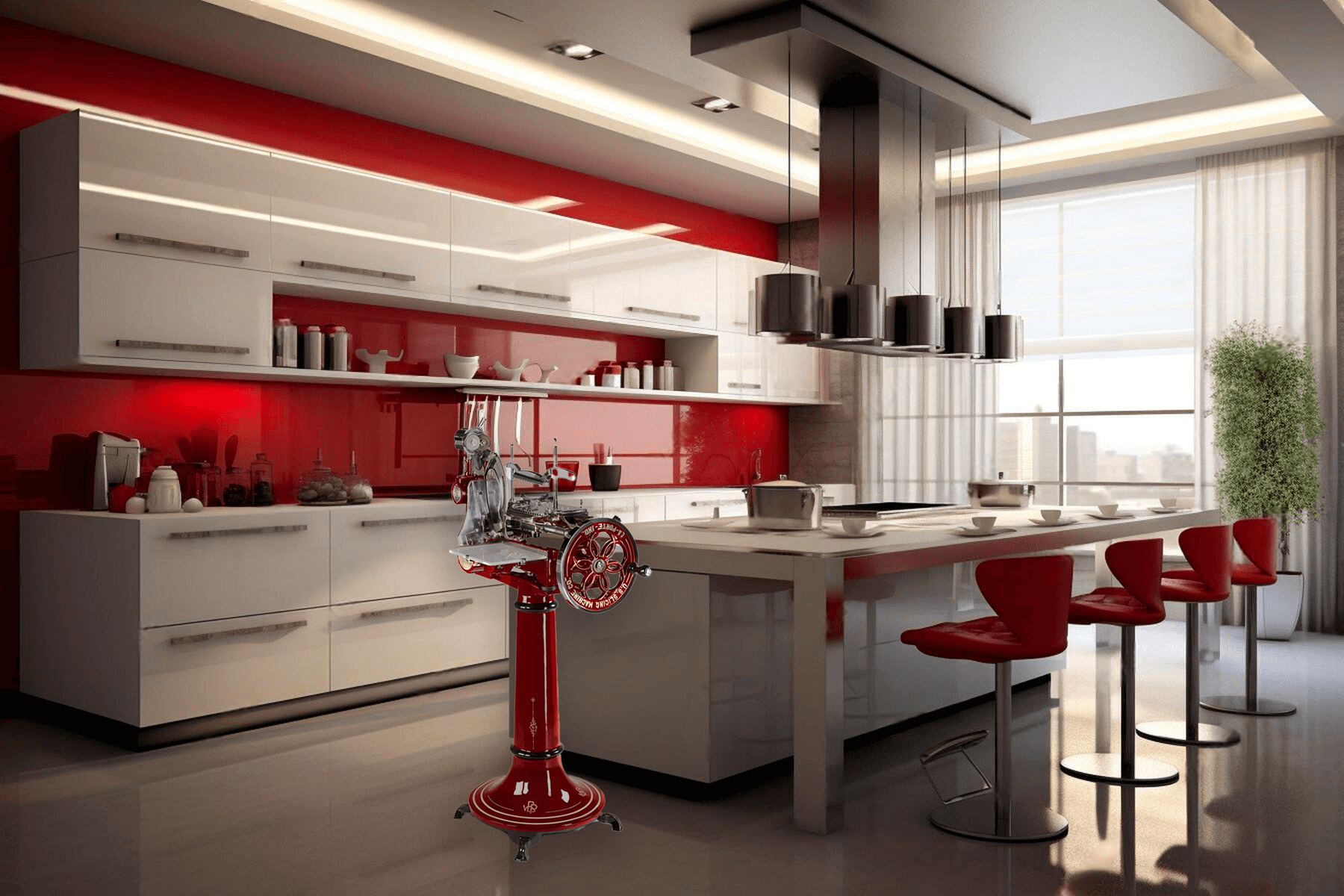 Affettatrice Berkel restaurata come elemento di design di lusso per interni.